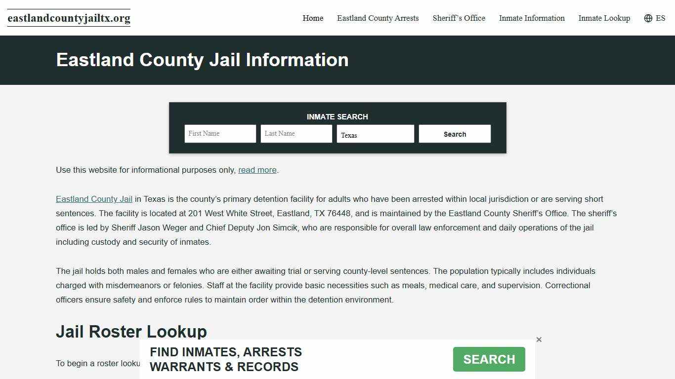 Eastland County, TX Jail Roster, Inmate Info