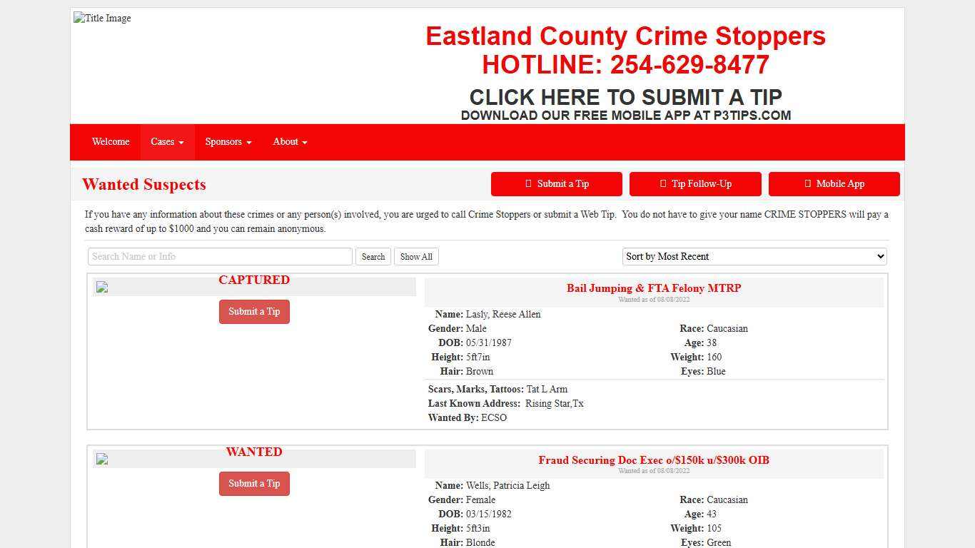 Wanted Suspects - Eastland County Crime Stoppers